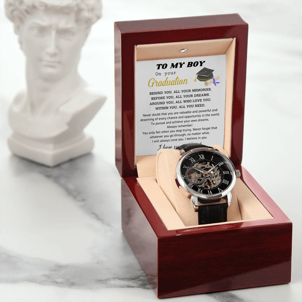 Perfect Graduation Gift - Congratulations - Men's Openwork Watch