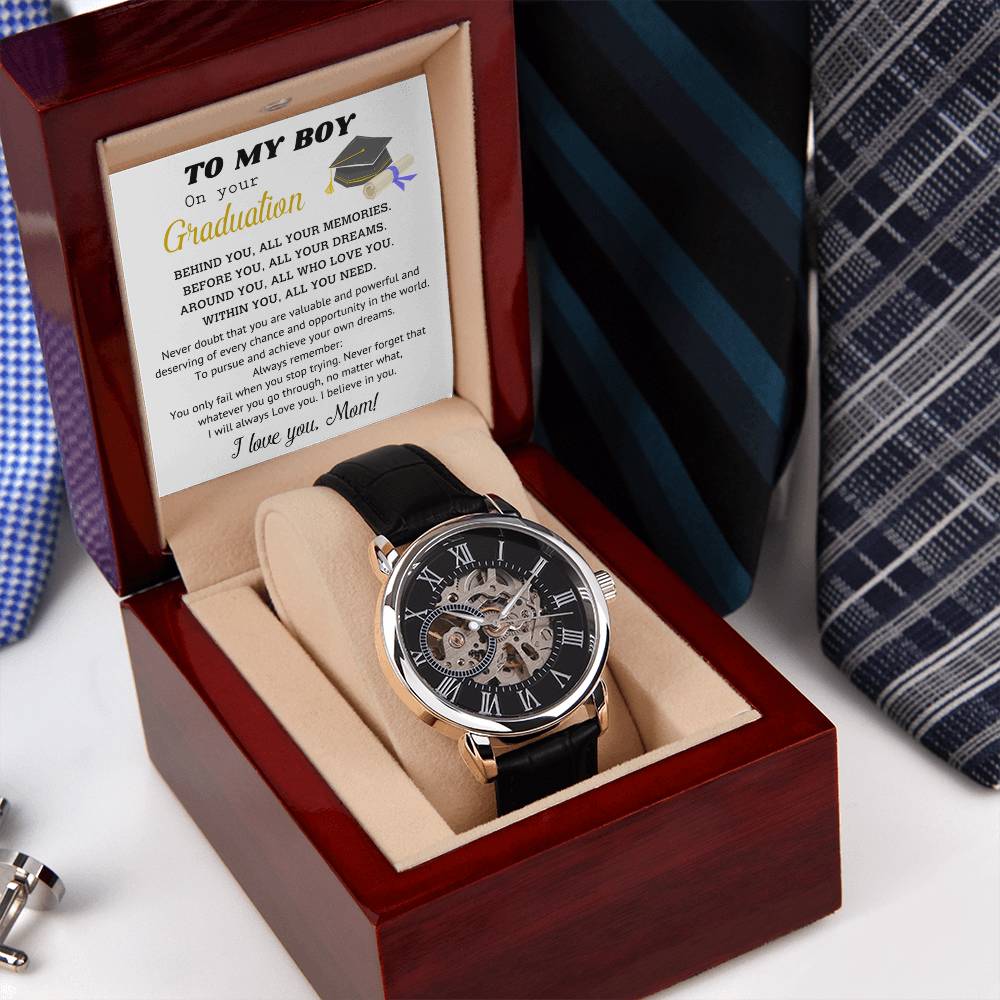 Perfect Graduation Gift - Congratulations - Men's Openwork Watch