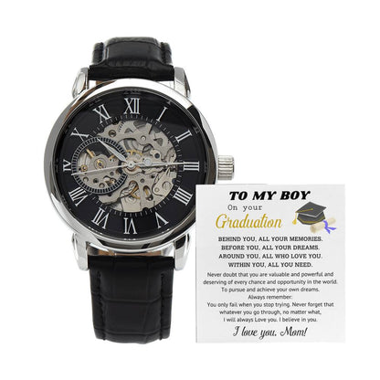 Perfect Graduation Gift - Congratulations - Men's Openwork Watch