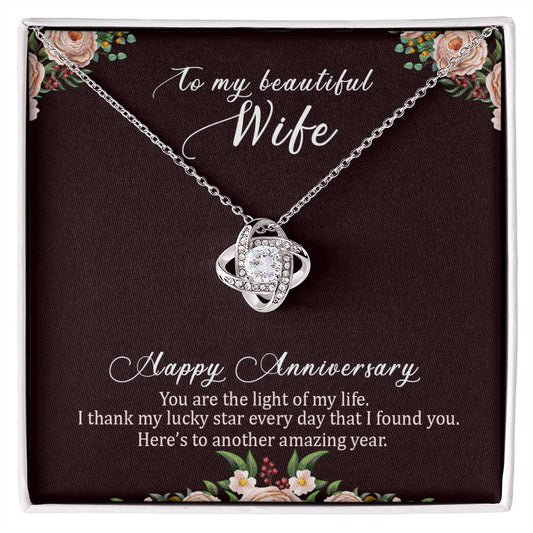 To My Beautiful Wife -  Happy Anniversary Gift - Love Knot Necklace