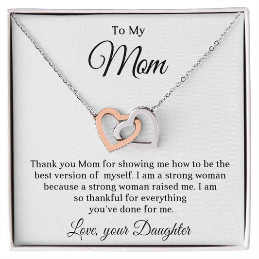 TO MY MOM - HAPPY MOTHER'S DAY - INTERLOCKING HEARTS NECKLACE