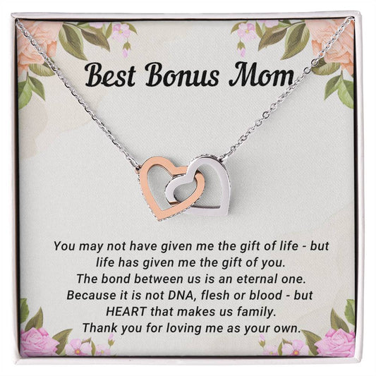 TO MY BONUS MOM - MOTHER'S DAY BEST GIFT - INTERLOCKING HEARTS NECKLACE