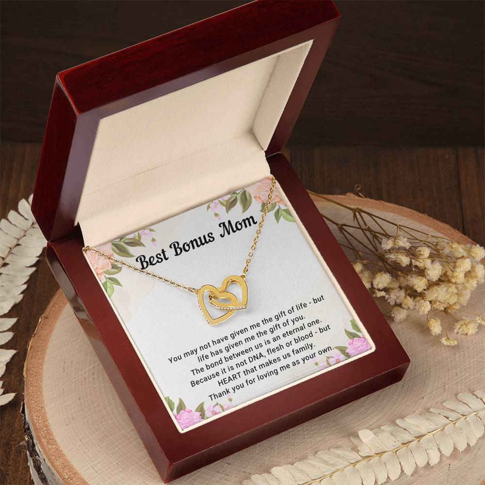 TO MY BONUS MOM - MOTHER'S DAY BEST GIFT - INTERLOCKING HEARTS NECKLACE