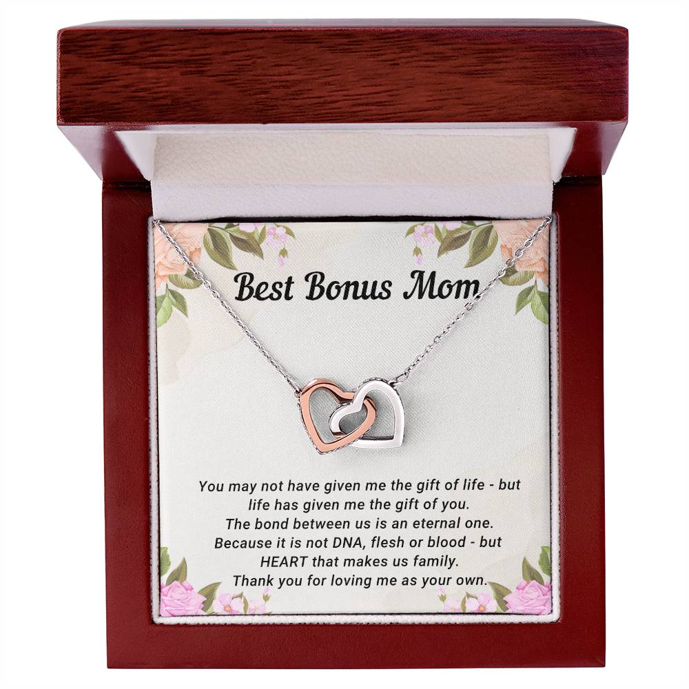 TO MY BONUS MOM - MOTHER'S DAY BEST GIFT - INTERLOCKING HEARTS NECKLACE