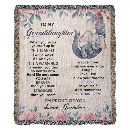 To My Granddaughter Blanket - Elephant Blanket - Heirloom Woven Blanket