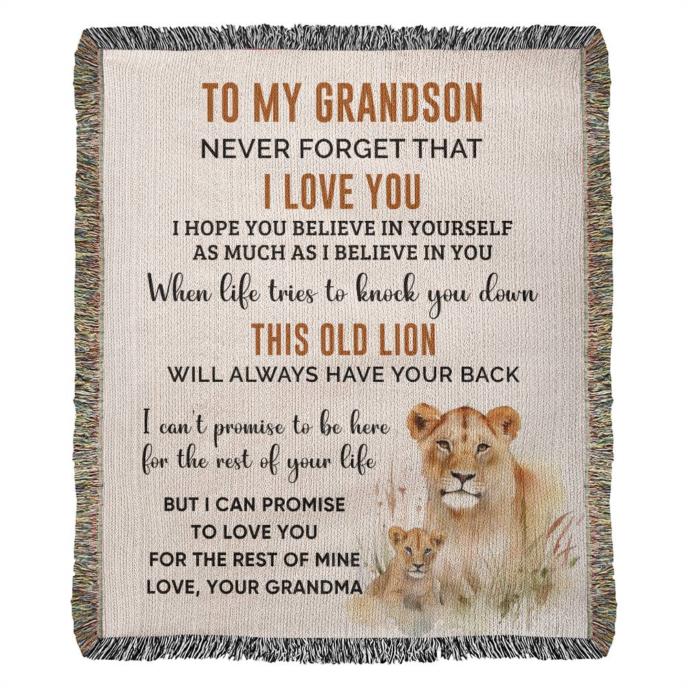 To My Grandson Blanket - Lion Blanket - Gift From Grandma - Heirloom Woven Blanket