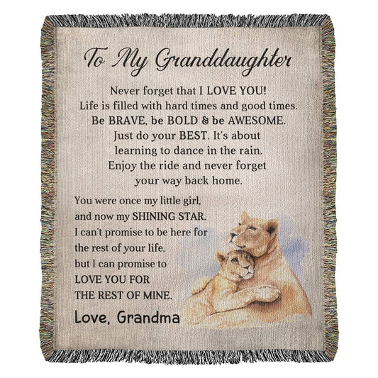 To My Granddaughter - Lion Blanket From Grandma- Heirloom Woven Blanket