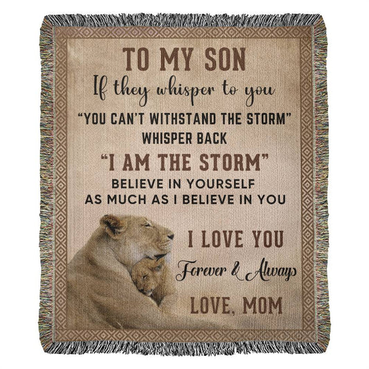 To My Son Lion Blanket - Gift From Mom - Heirloom Woven Blanket