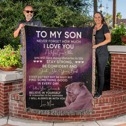 To My Son Lion Blanket - Gift From Mom - Heirloom Woven Blanket