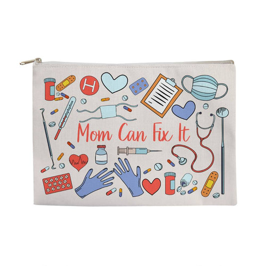 Mom Can Fix it, Fabric Zippered Pouch, Large