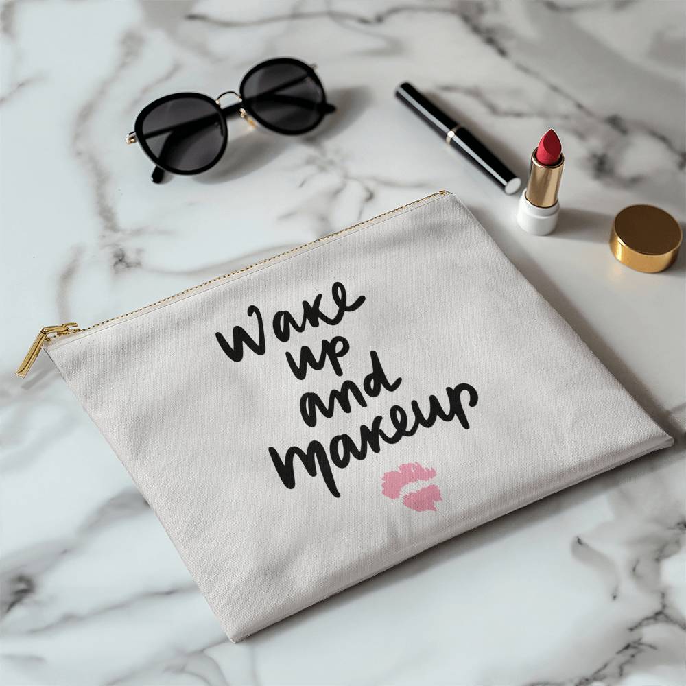 Bolsa grande de tela con cremallera Wake Up and Makeup