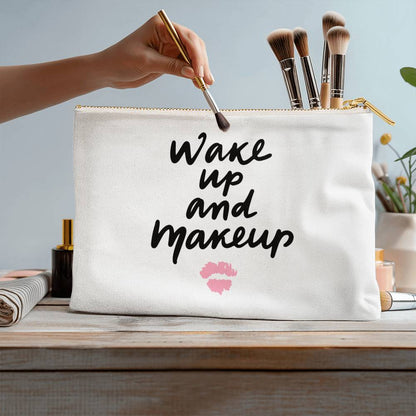 Bolsa grande de tela con cremallera Wake Up and Makeup