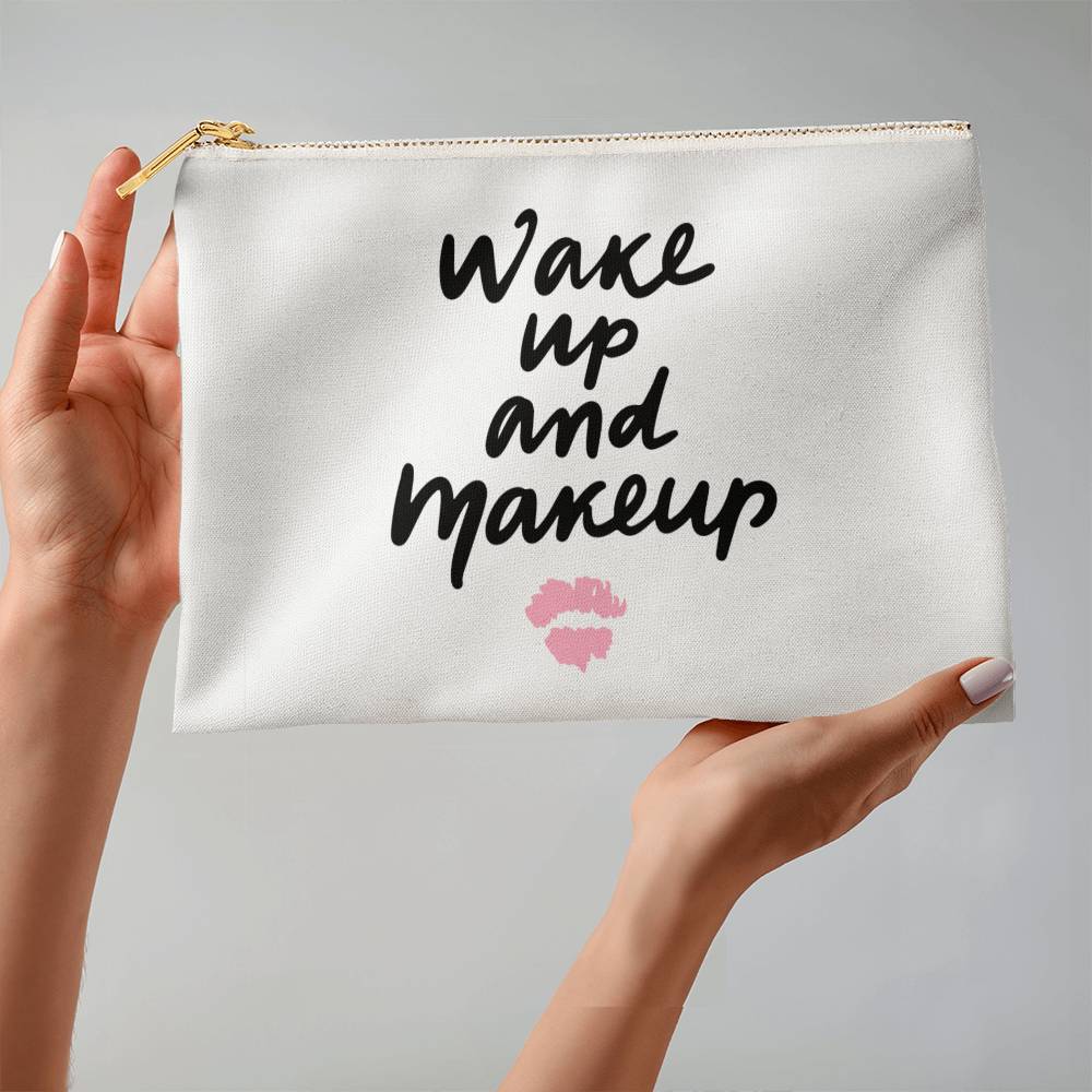 Bolsa grande de tela con cremallera Wake Up and Makeup