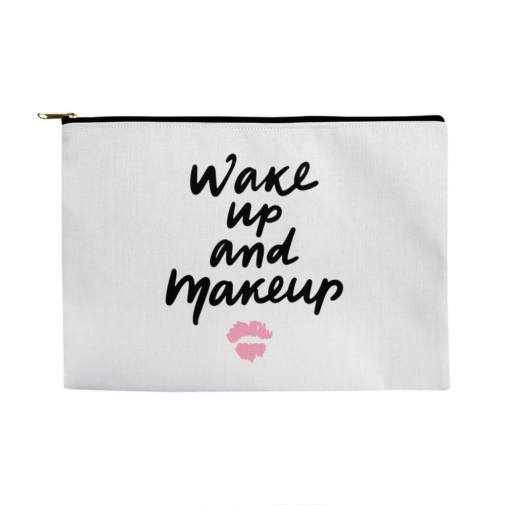 Bolsa grande de tela con cremallera Wake Up and Makeup