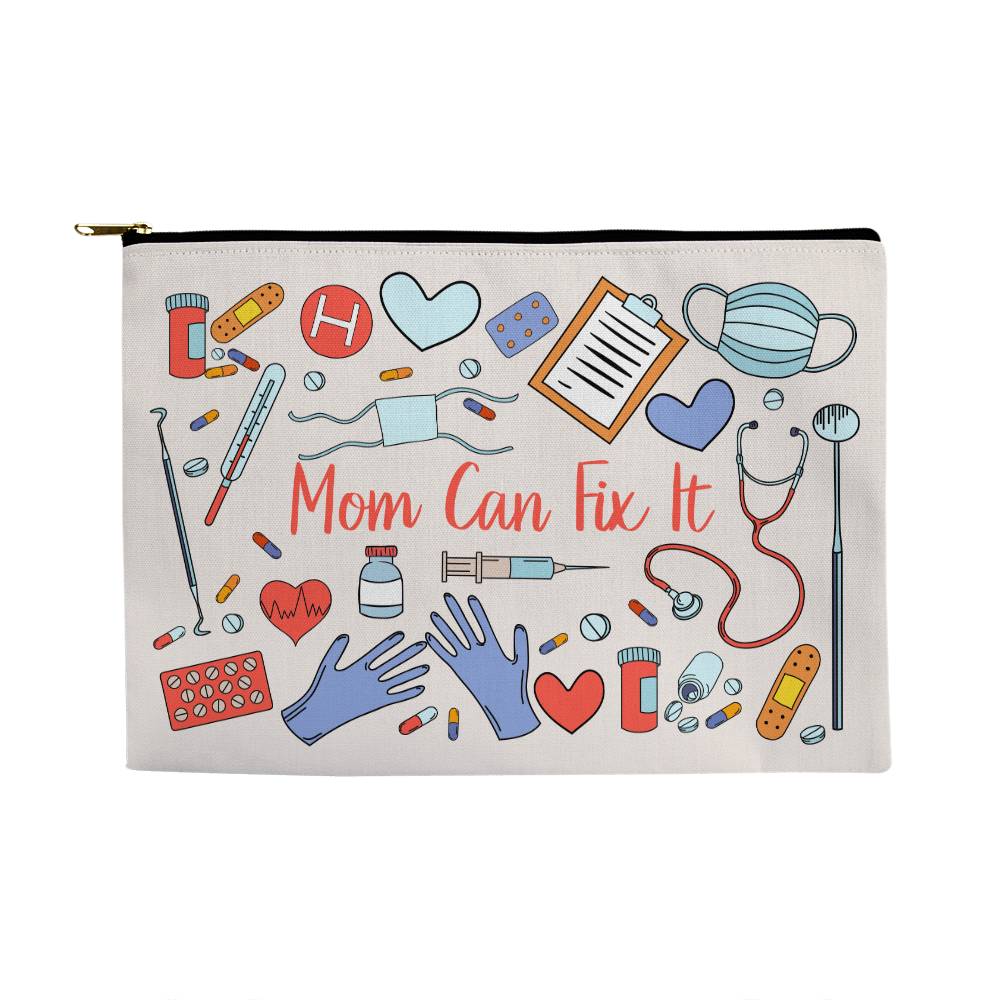 Mom Can Fix it, Fabric Zippered Pouch, Large