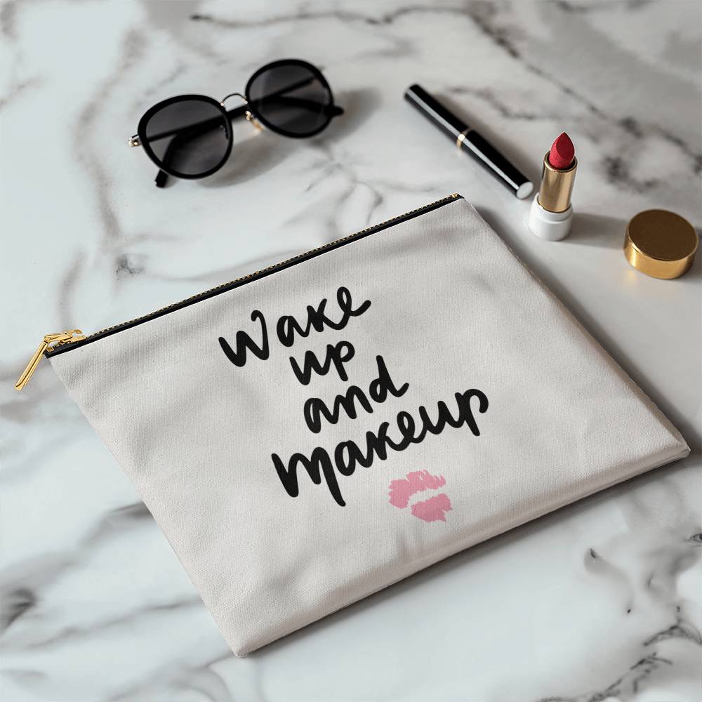 Bolsa grande de tela con cremallera Wake Up and Makeup