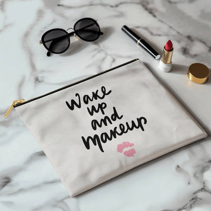 Bolsa grande de tela con cremallera Wake Up and Makeup