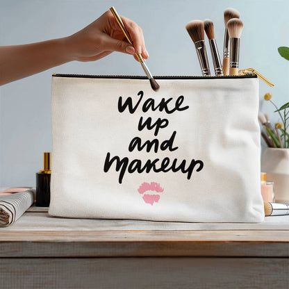 Bolsa grande de tela con cremallera Wake Up and Makeup