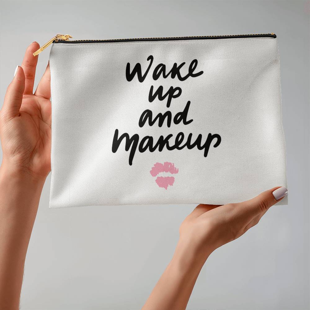 Bolsa grande de tela con cremallera Wake Up and Makeup