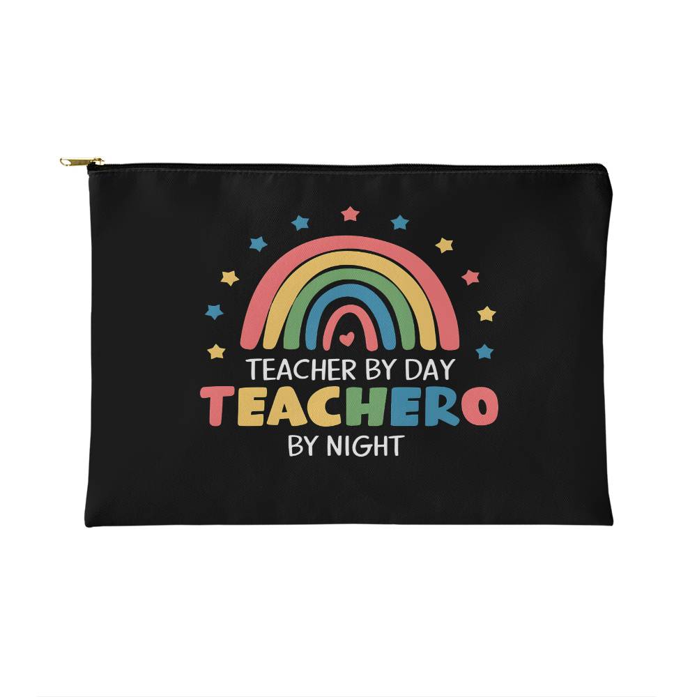 "Teacher By Day Teachero  By Night" Fabric Zippered Pouch Small