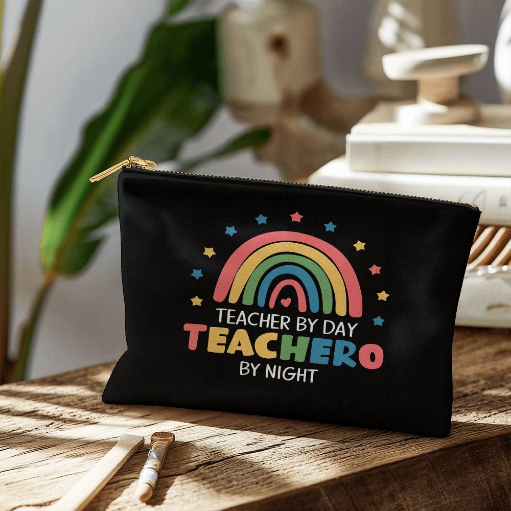 "Teacher By Day Teachero  By Night" Fabric Zippered Pouch Small