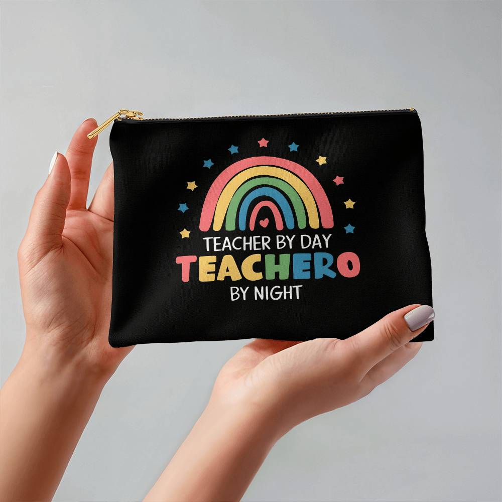 "Teacher By Day Teachero  By Night" Fabric Zippered Pouch Small